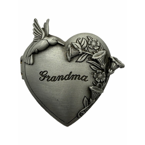 JJ Jonette Jewelry Jewelry - JJ Jonette Jewelry Vintage Grandma Heart Locket Brooch Hummingbird Pewter Tone